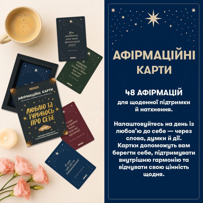 Картки з афірмаціями «Люблю та турбуюсь про себе»